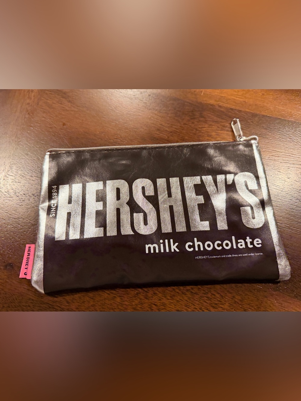 Hershey's Milk Chocolate Zipper Makeup Bag/Pouch - Brown & Silver